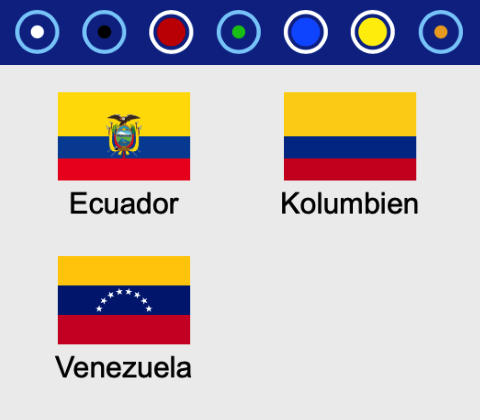 Flaggen aller Staaten Südamerikas nach Farben sortiert