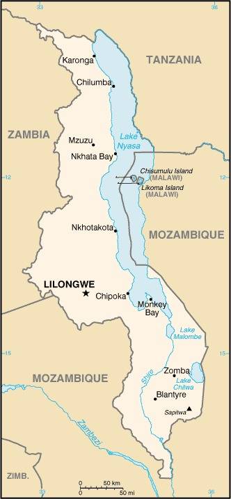 Landkarte Malawi