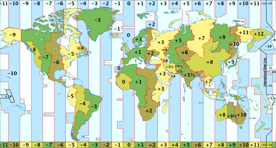 Karte aller Zeitzonen